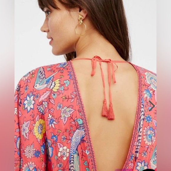 Boho Maxi Dress Long Floral Gown Deep V Front & Back with Tassel made in India - Picture 16 of 17